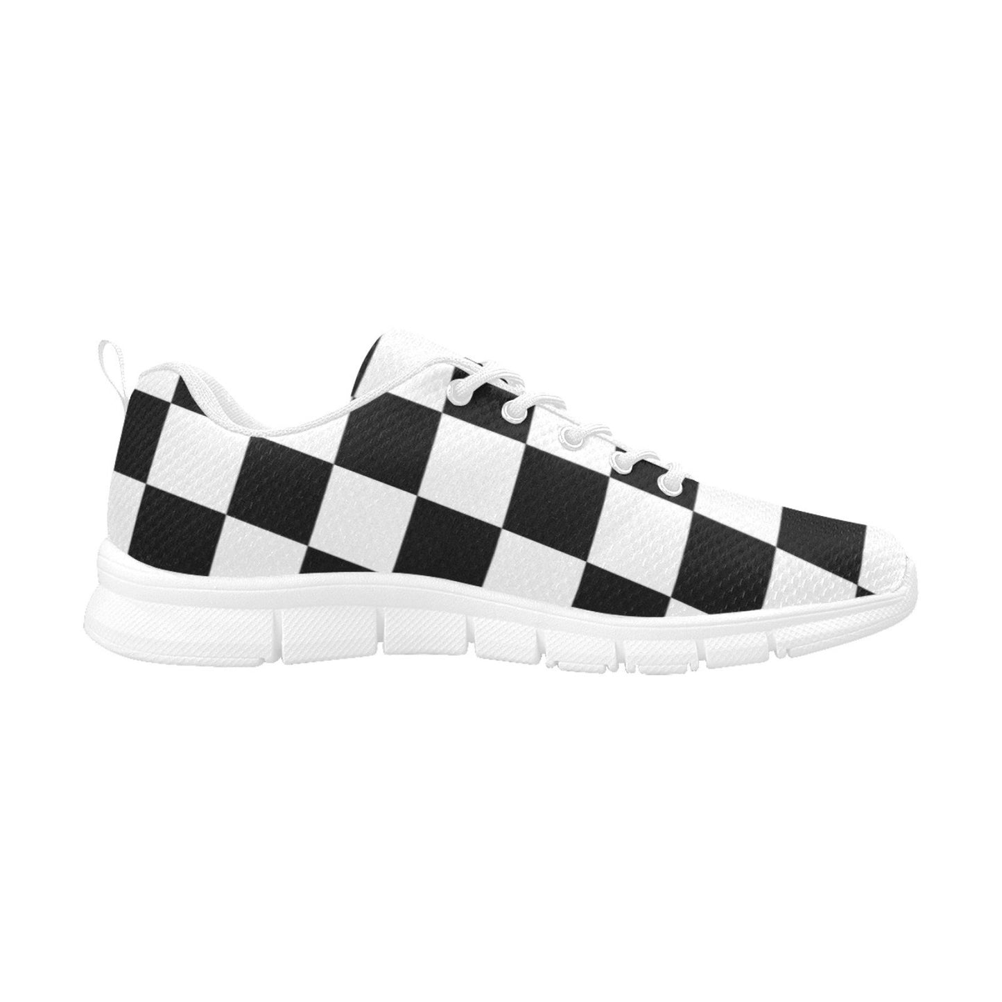 Sneakers For Women, Black And White Plaid Checker Print - Running