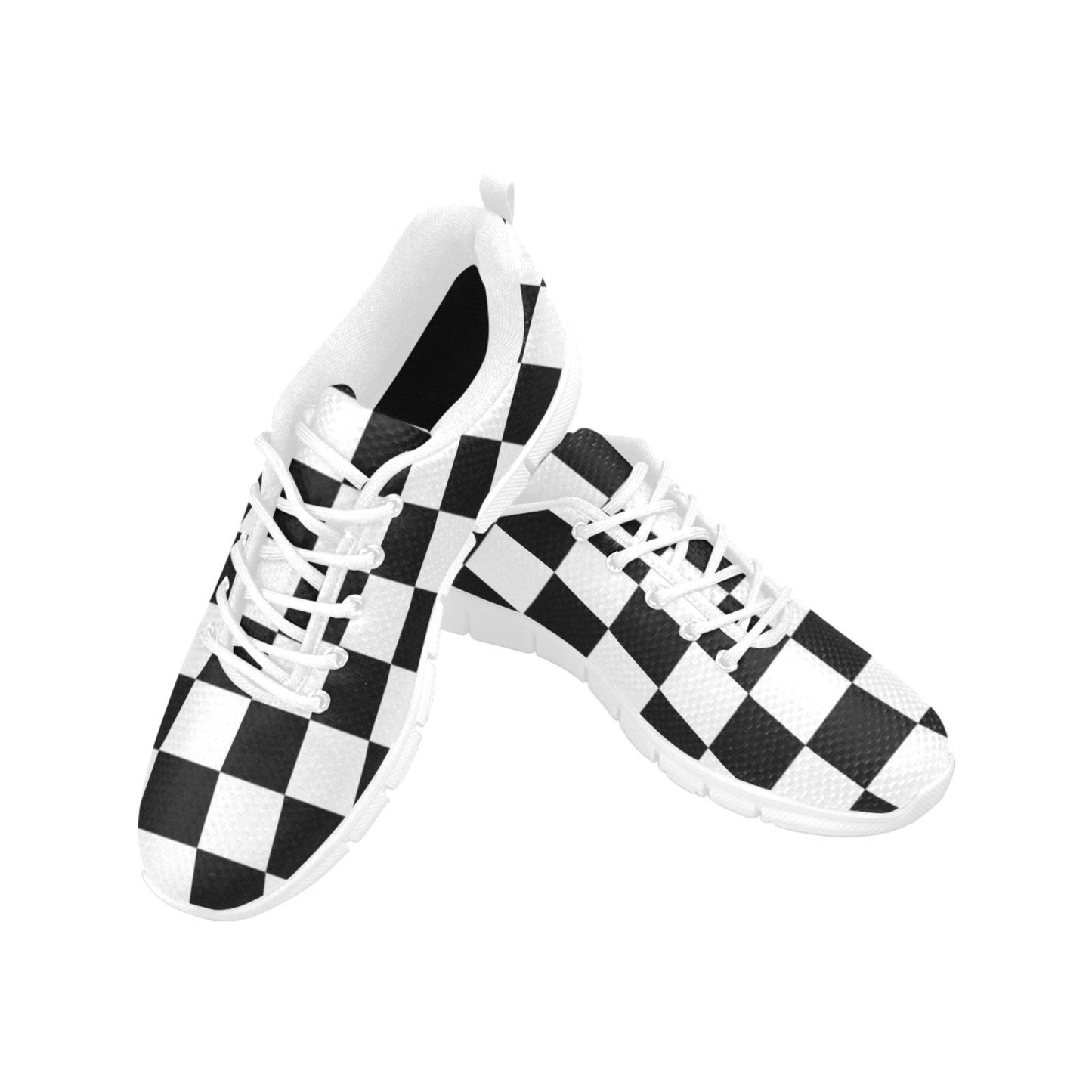 Sneakers For Women, Black And White Plaid Checker Print - Running