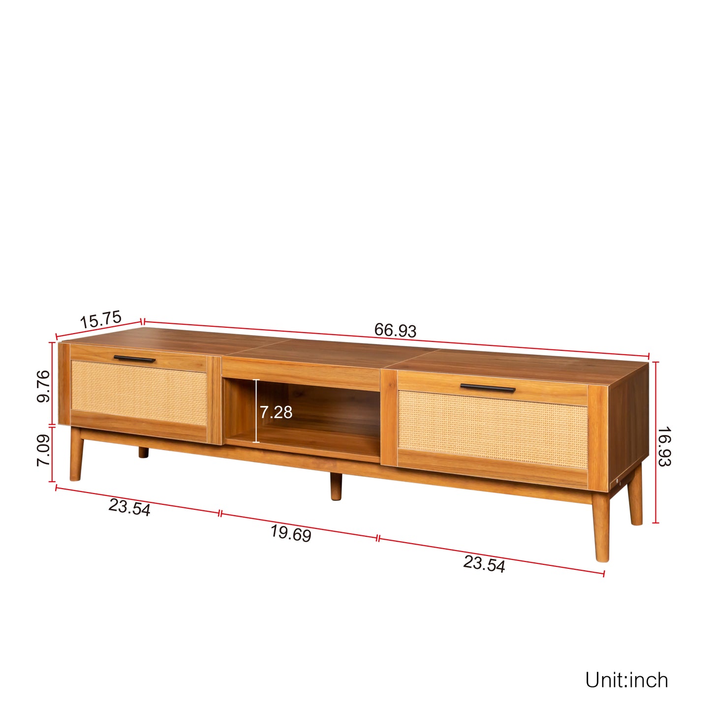 TV Stand for 80 Inch TV, wood Entertainment Center Modern TV Console Table, Rattan TV Stand with Storage, Doors and Shelves, Low TV Console Media Cabinet Furniture for Living Bedroom