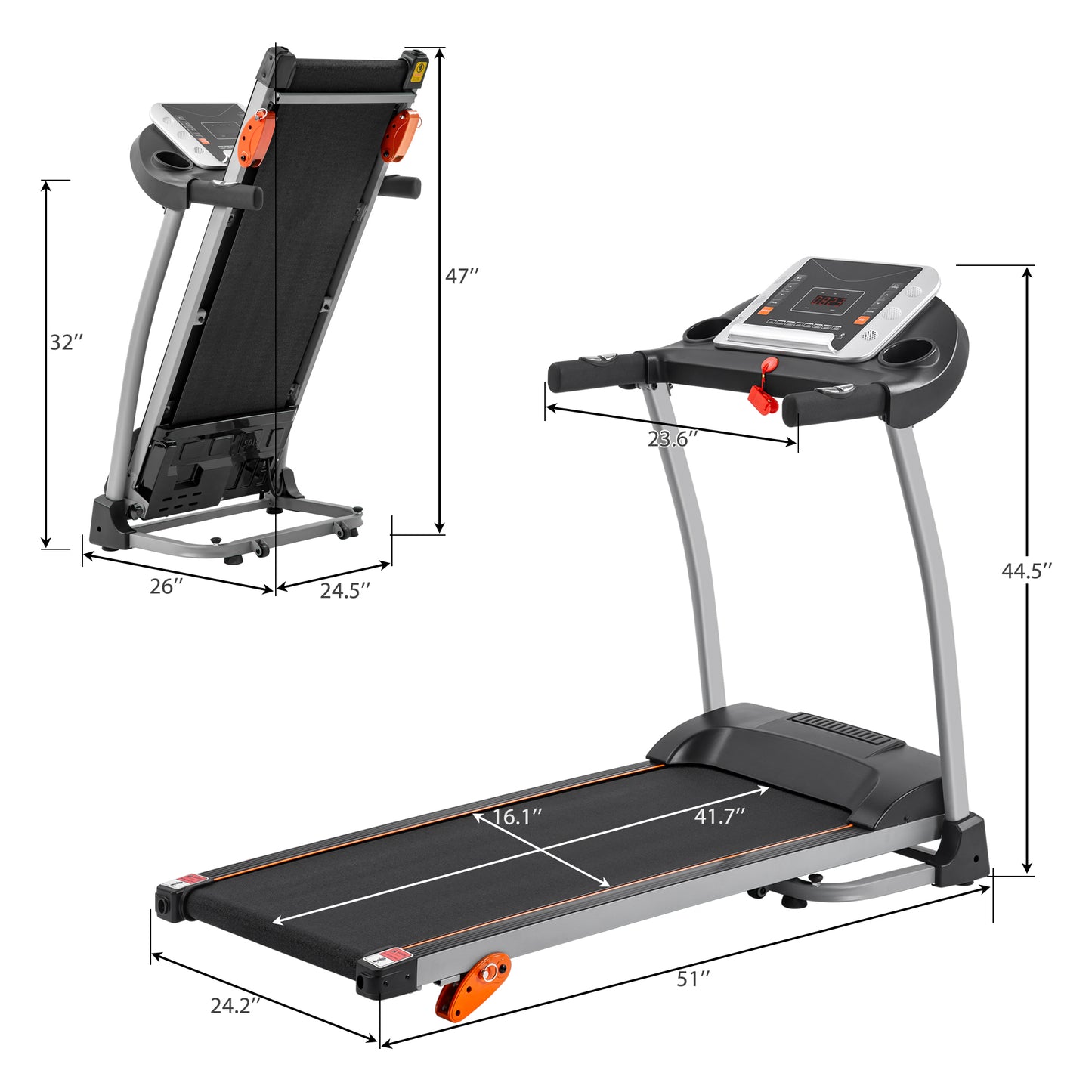 Easy Folding Treadmill for Home Use, 1.5HP Electric Running, Jogging & Walking Machine with Device Holder & Pulse Sensor, 3-Level Incline Adjustable Compact Foldable