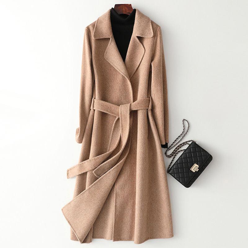 Women's Solid Color Mid-length Wool Slim-fit Coat - Raee-Industries