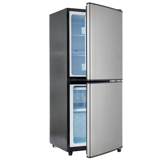 3.6Cu.Ft Dual Zone Refrigerator, 2.2+1.4Cu.Ft 4 Star Freezer, 7 Temperature Settings, 45 dB, Brushed Gray Silver, LED Lighting, Adjustable Shelves, 166kWh/Year, 16.73"×17.52"×40.16 "