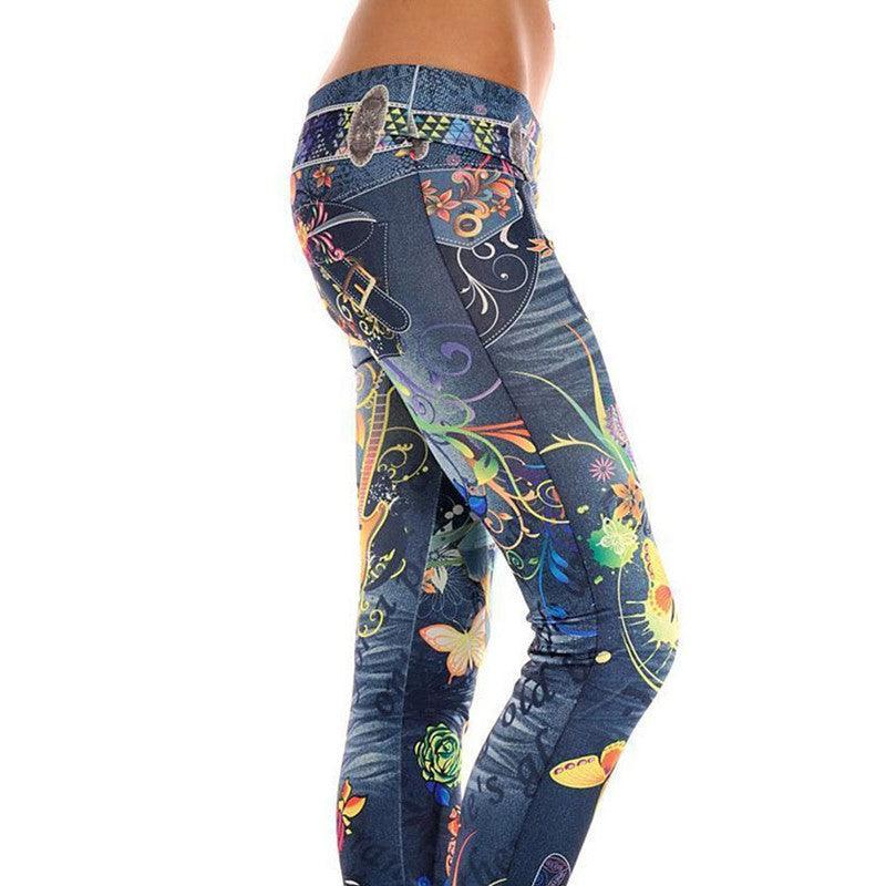 Imitation Denim Printed Leggings - Raee-Industries