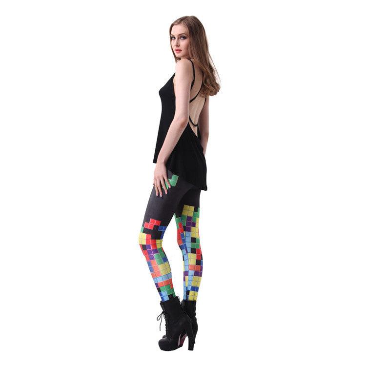 Star digital printing Multi Color Tetris sexy sexy silk bottoming pants Lgs3100 - Raee-Industries