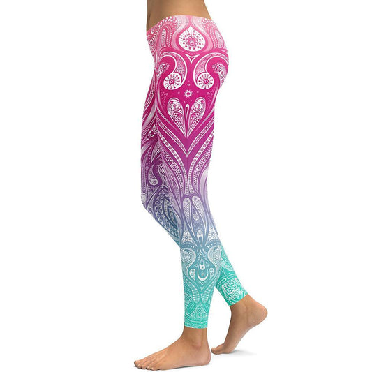 Pink+Turquoise Mandala Weave Yoga/Workout Leggings - Raee-Industries