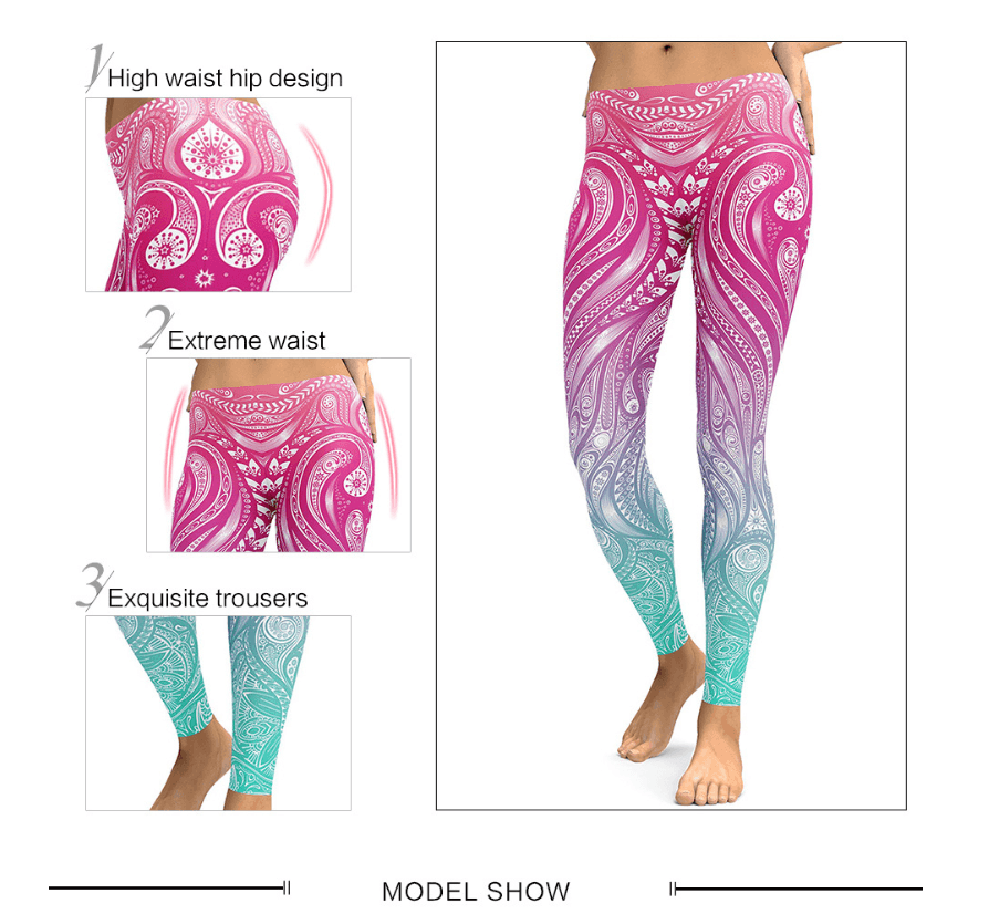 Pink+Turquoise Mandala Weave Yoga/Workout Leggings - Raee-Industries