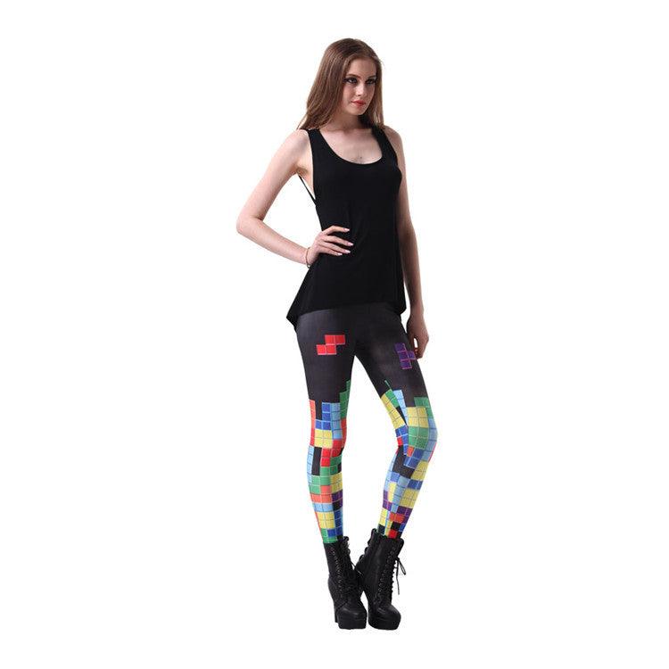 Star digital printing Multi Color Tetris sexy sexy silk bottoming pants Lgs3100 - Raee-Industries