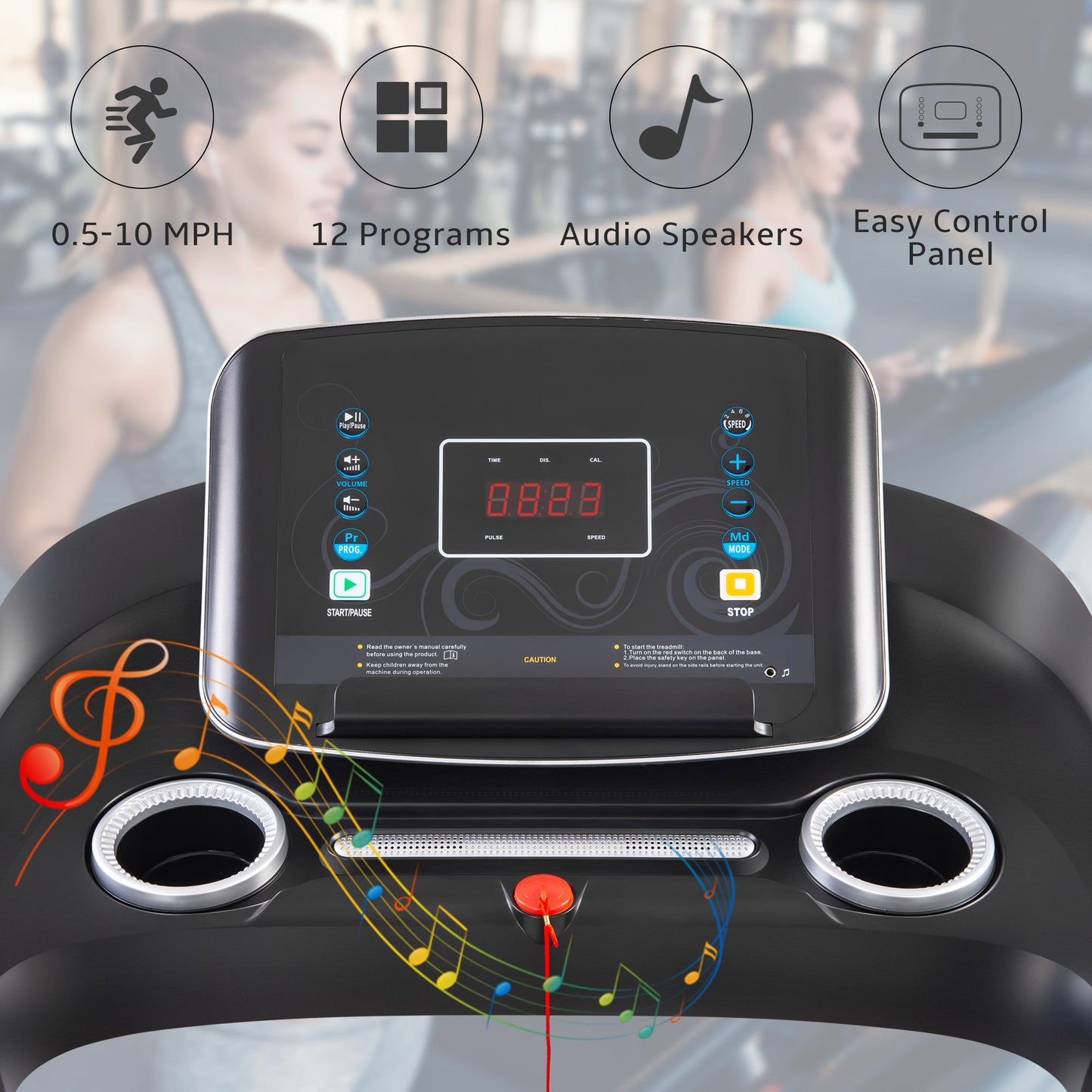 Electric Motorized Treadmill with Audio Speakers, Max. 10 MPH and Incline for Home Gym