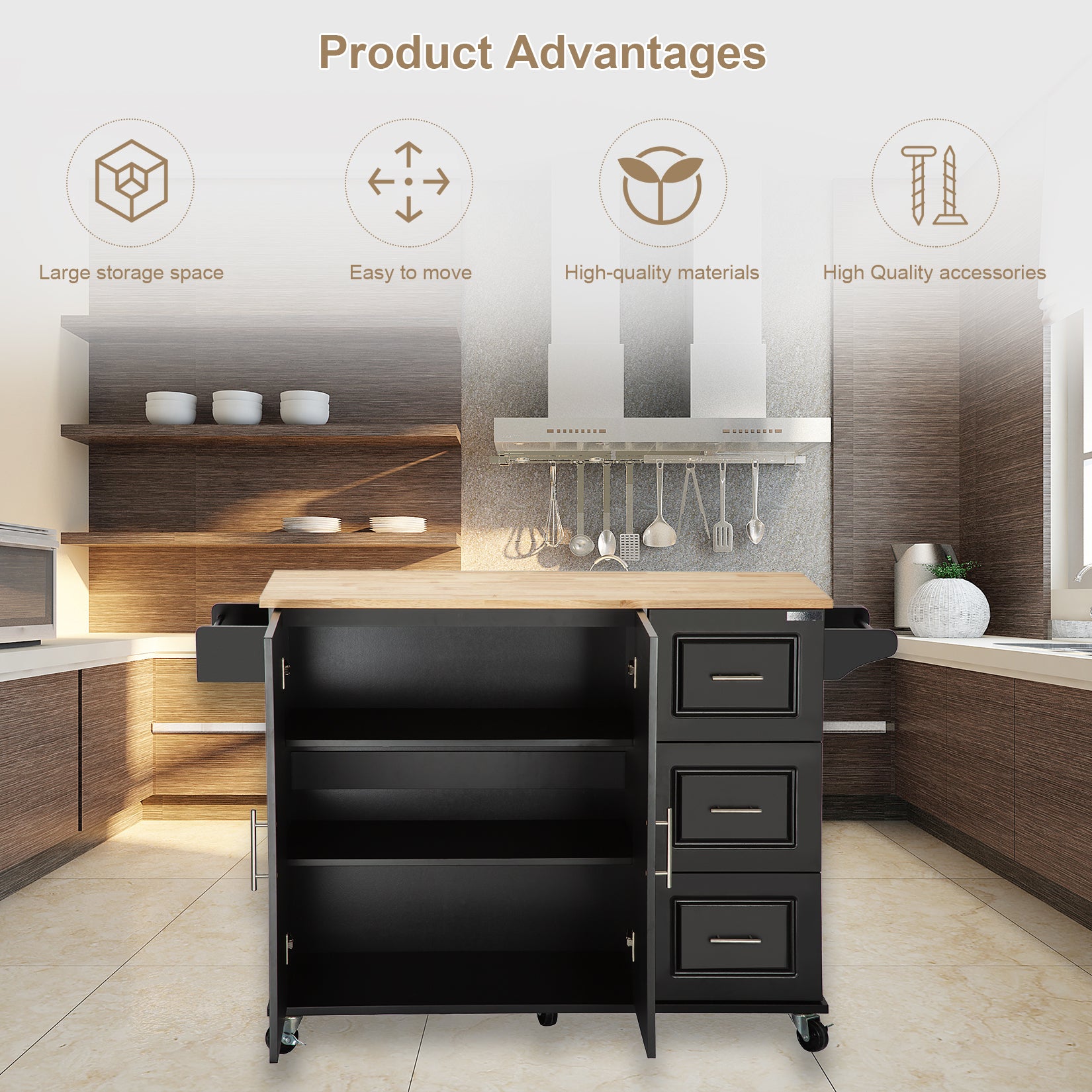 Portable kitchen island with storage. Raee Industries