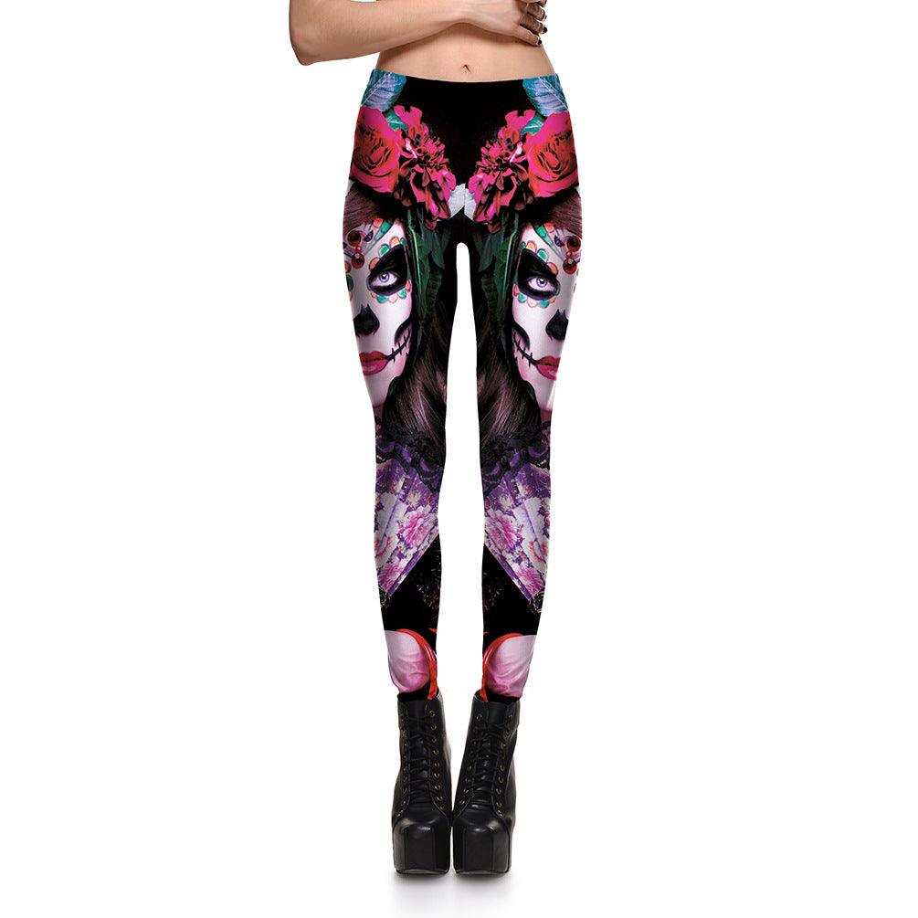 Halloween series ghost face women's printed cropped pants breathable sweat-absorbent sports leggings - Raee-Industries