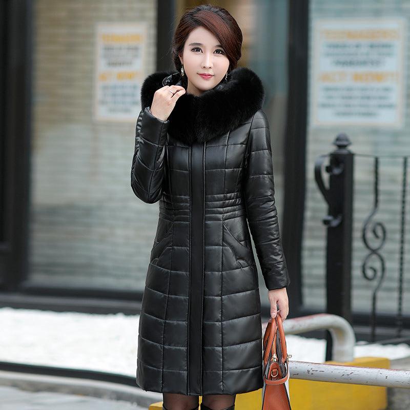 Middle-aged And Elderly Women's PU Leather Cotton Winter Coat - Raee-Industries