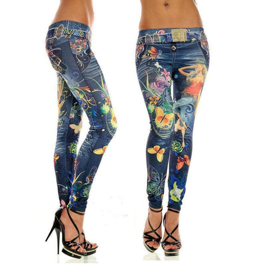 Imitation Denim Printed Leggings - Raee-Industries