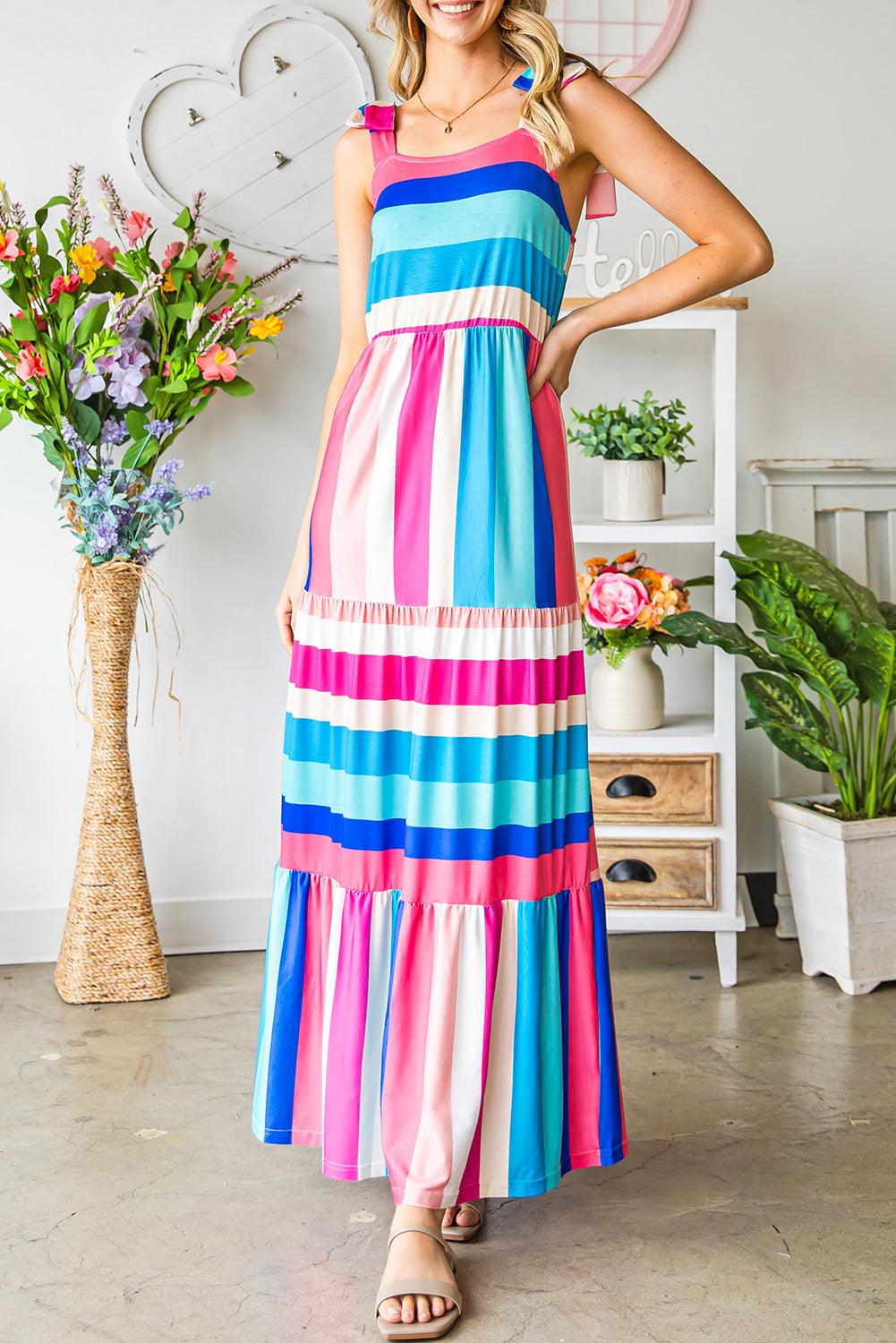 Striped Sleeveless Maxi Dress - Raee-Industries