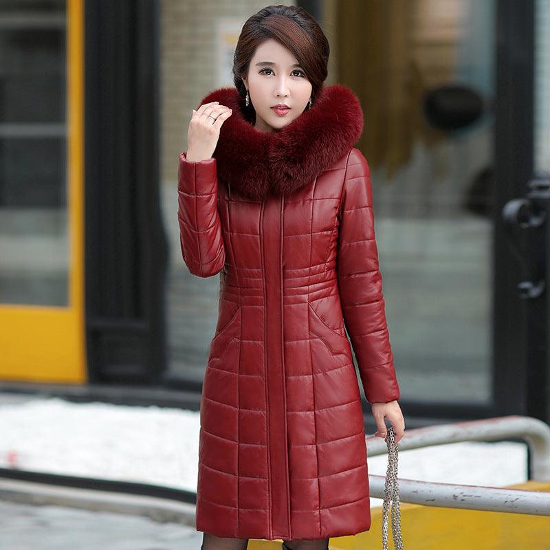 Middle-aged And Elderly Women's PU Leather Cotton Winter Coat - Raee-Industries