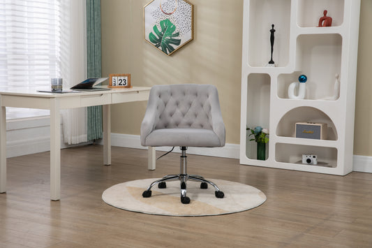 Velvet Office Swivel Chair, Vanity Chair, Fabric Desk Chair, Pretty Fancy Chair, Gold Office Chair for Girls, 360°Swivel Height Adjustable Reception Chair, Light Grey