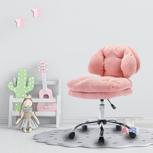 Teddy Velvet Makeup Pink Home Office Chair Bling Desk, Nail Desk for Women,Vanity Chair, Adjustable Height, Rolling Wheels