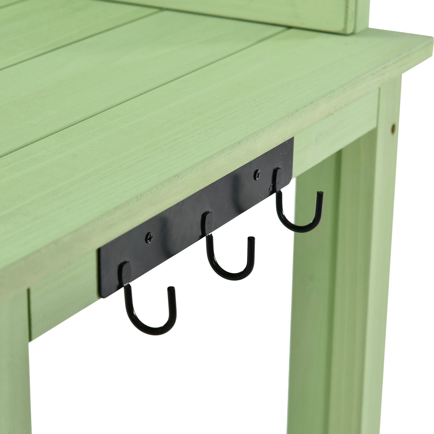 TOPMAX 65inch Garden Wood Workstation Backyard Potting Bench Table with Shelves, Side Hook and Foldable Side Table,Green