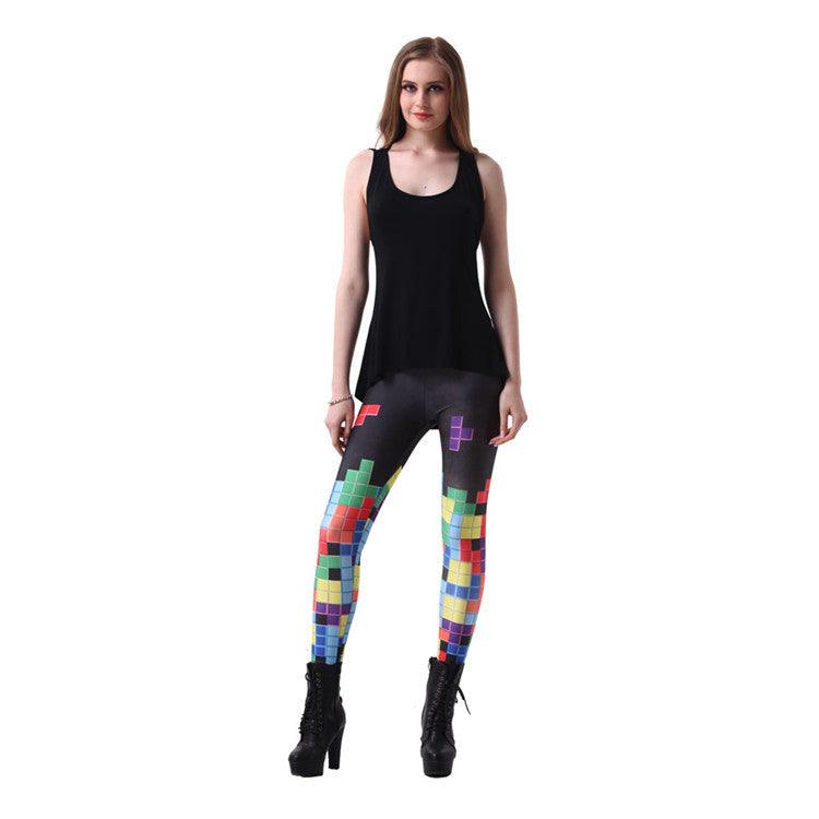 Star digital printing Multi Color Tetris sexy sexy silk bottoming pants Lgs3100 - Raee-Industries