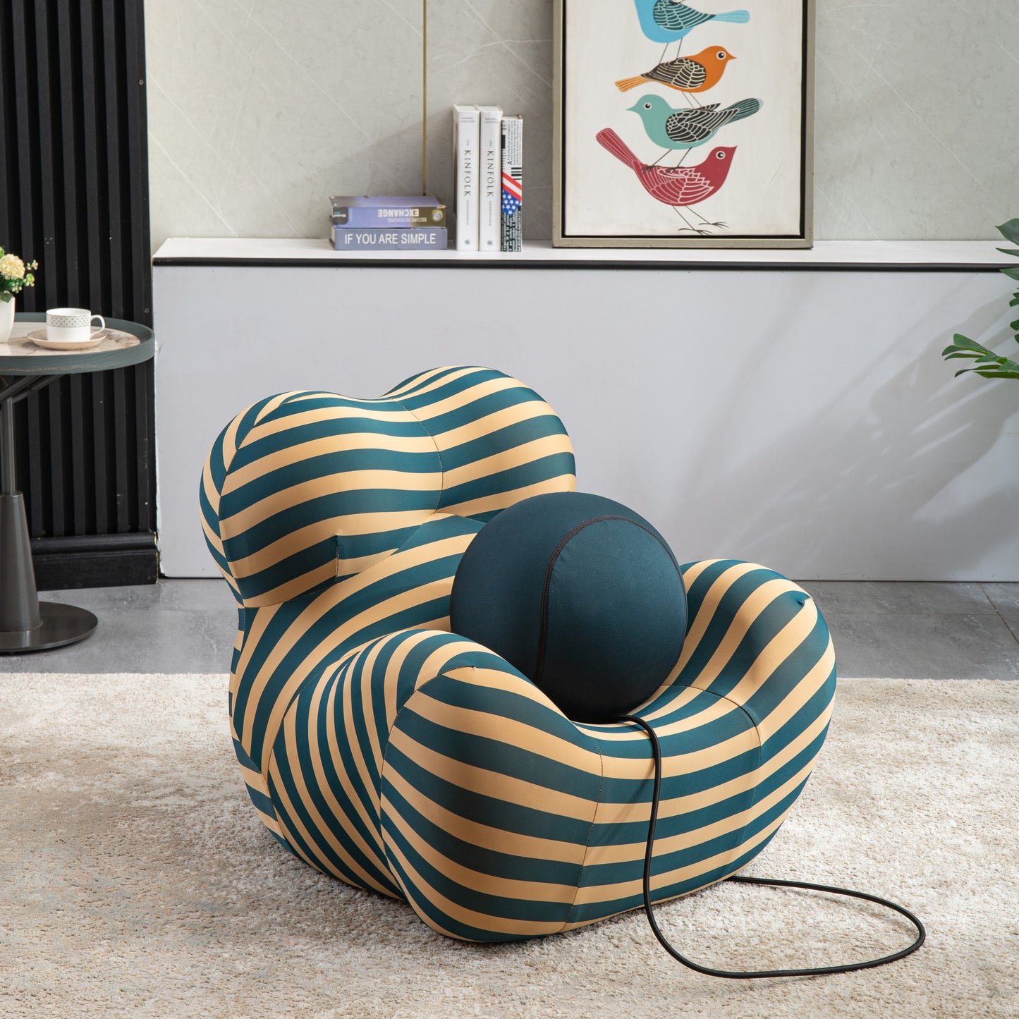 Barrel Chair with Ottoman, Mordern Comfy Stripe Chair for Living Room (3 Colors, 2 Size), Bule & Yellow Stripe and Small Size