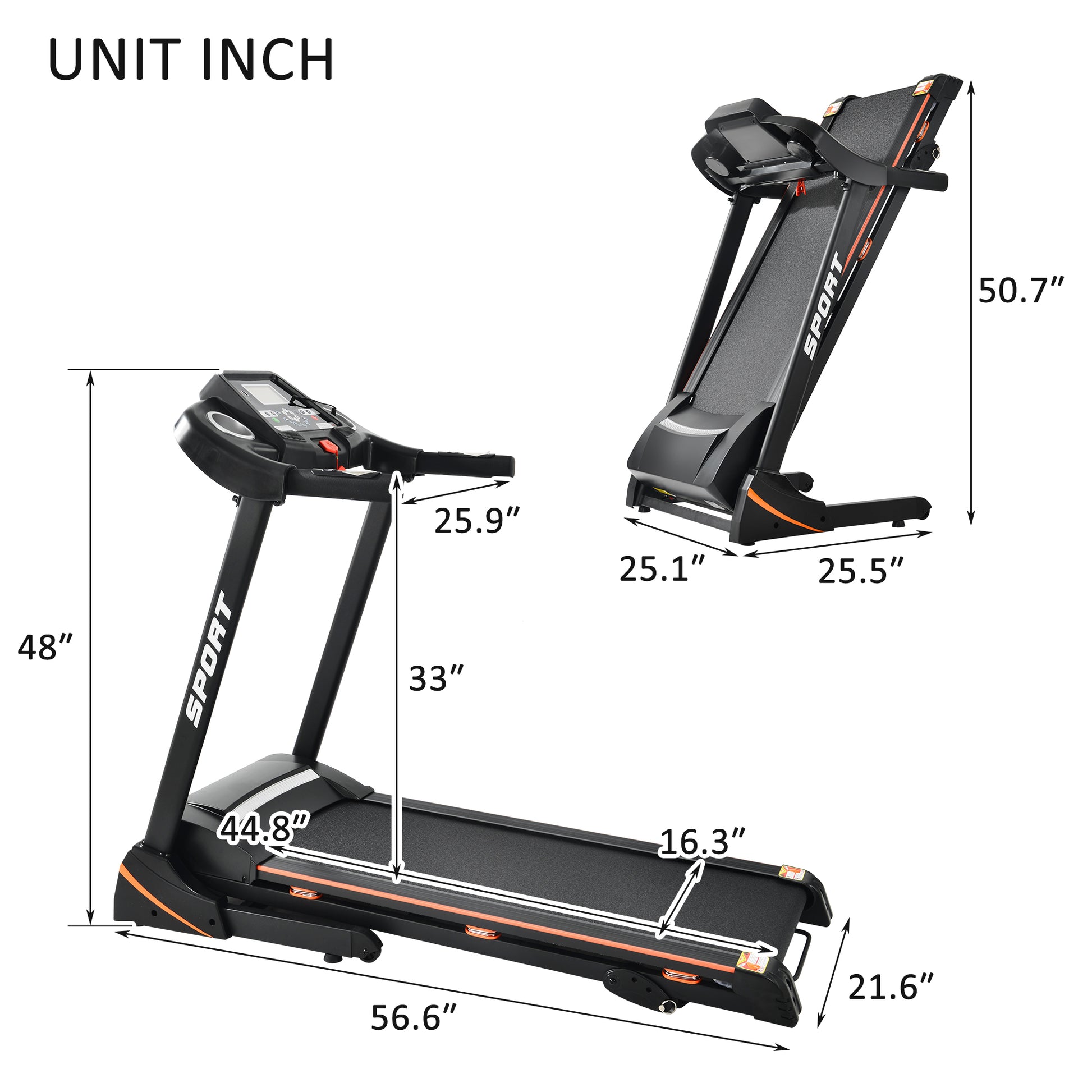 Folding treadmill machine for fitness. Raee Industries