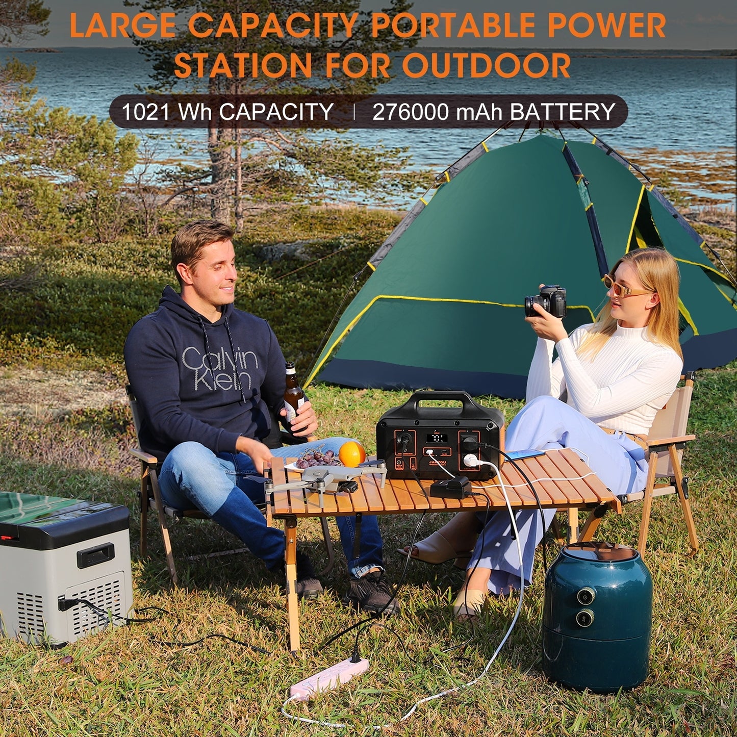 Portable Power Station Jaryou S1000P-S,1021Wh Solar Generator(Peak 2000W),276000 mAh Ternary Lithium Battery,With 2x110V/1000W AC Outlets,240W DC Input, PD100W Port For Outdoor Camping,Home Emergency