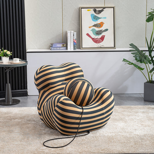 Barrel Chair with Ottoman, Mordern Comfy Stripe Chair for Living Room (3 Colors, 2 Size), Black & Yellow Stripe and Small Size