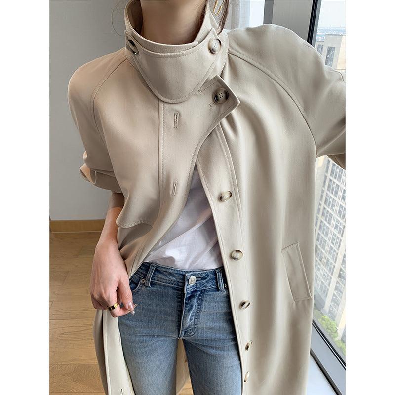 Windbreaker Women's Autumn New Style Single-breasted Temperament Waist Mid-length Coat Jacket - Raee-Industries