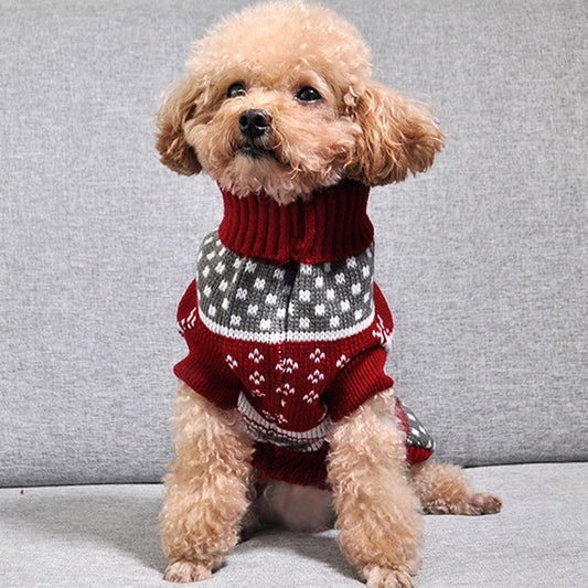 Christmas Maple Snowflake Turtleneck Knitted Sweater Pet Clothes - Raee-Industries