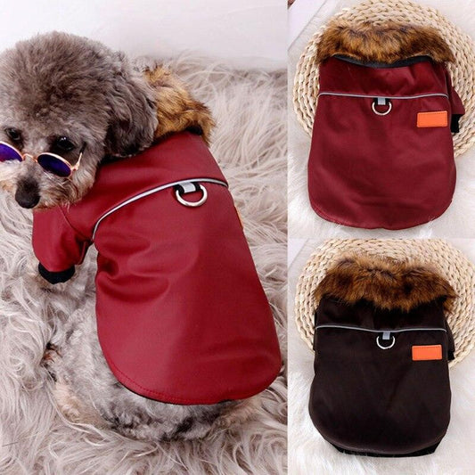 Reflective And Warm Pet Fur Coat With Fur Collar - Raee-Industries