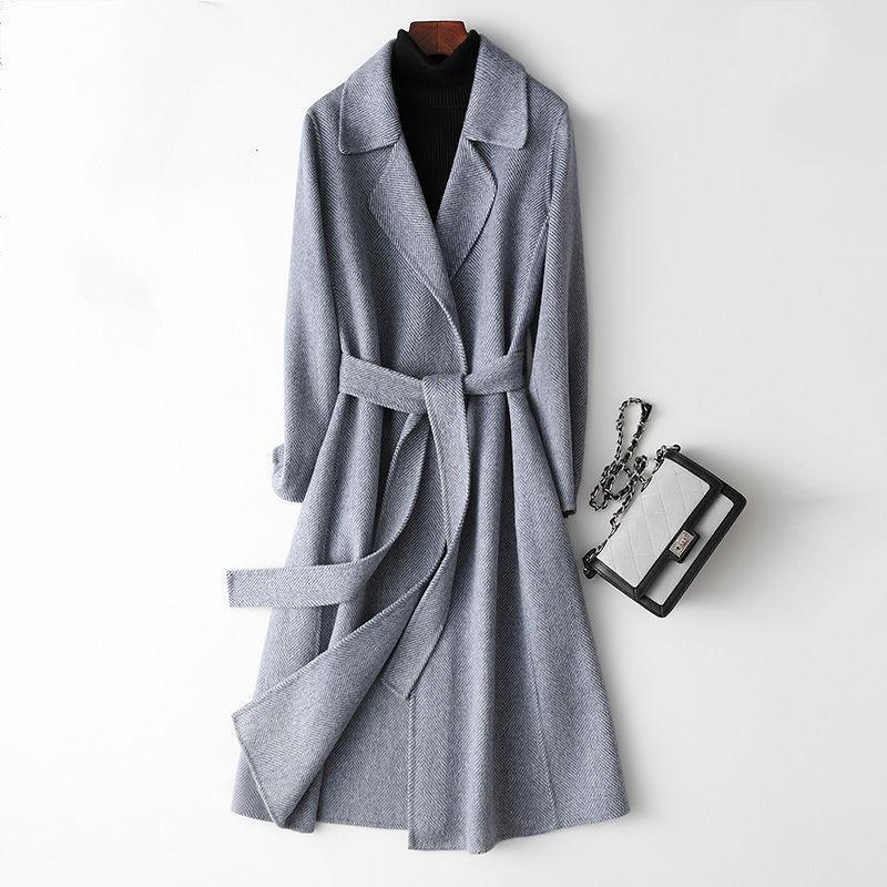 Women's Solid Color Mid-length Wool Slim-fit Coat - Raee-Industries