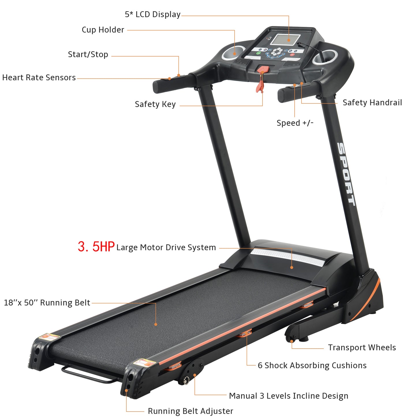 Folding treadmill machine for fitness. Raee Industries