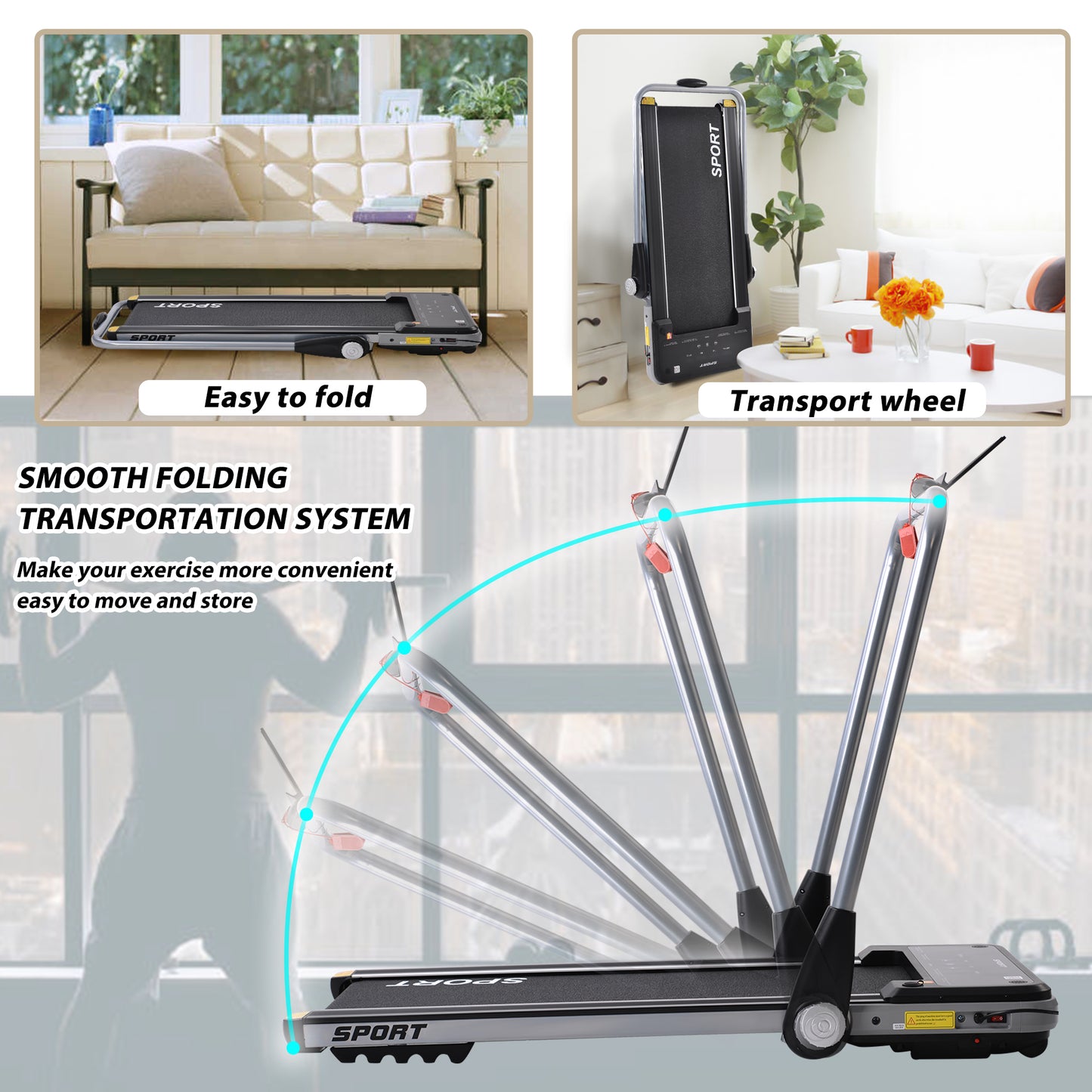 2.5HP Horizontally Foldable Electric Treadmill Motorized Running Machine ,Silver (Expected Arrival Time:4.30)