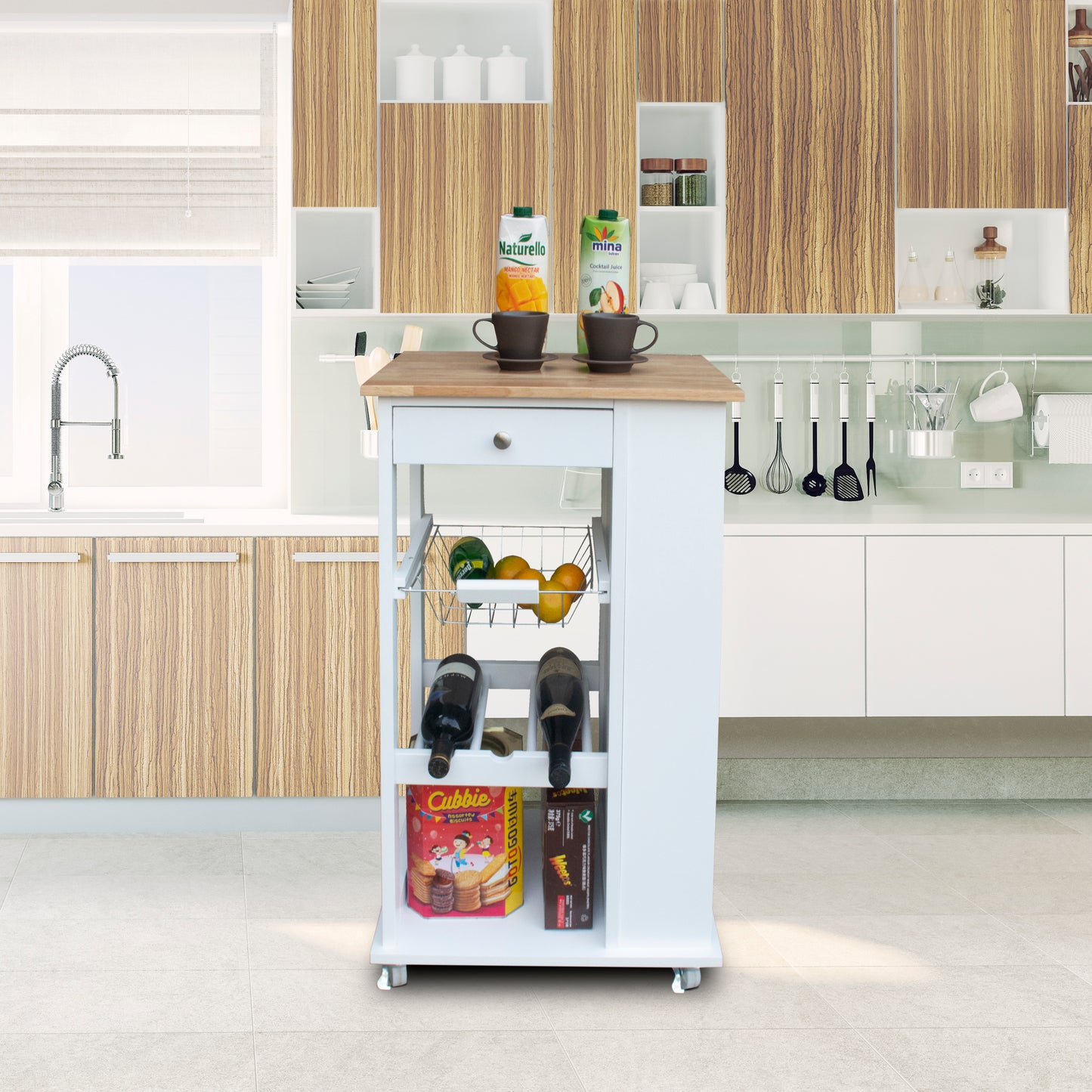 Portable kitchen island with storage. Raee Industries