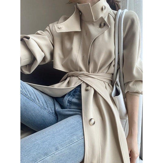 Windbreaker Women's Autumn New Style Single-breasted Temperament Waist Mid-length Coat Jacket - Raee-Industries