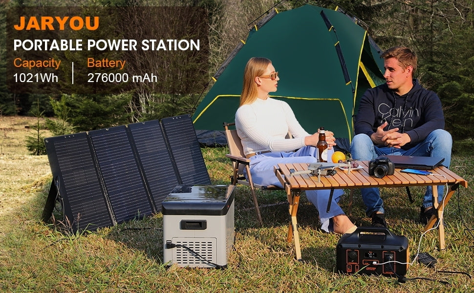 Portable Power Station Jaryou S1000P-S,1021Wh Solar Generator(Peak 2000W),276000 mAh Ternary Lithium Battery,With 2x110V/1000W AC Outlets,240W DC Input, PD100W Port For Outdoor Camping,Home Emergency