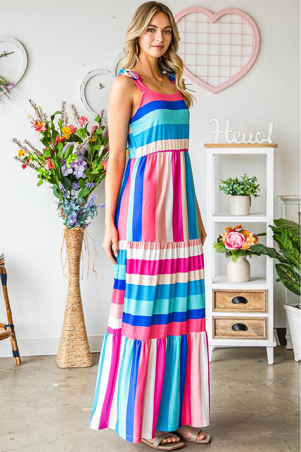 Striped Sleeveless Maxi Dress - Raee-Industries