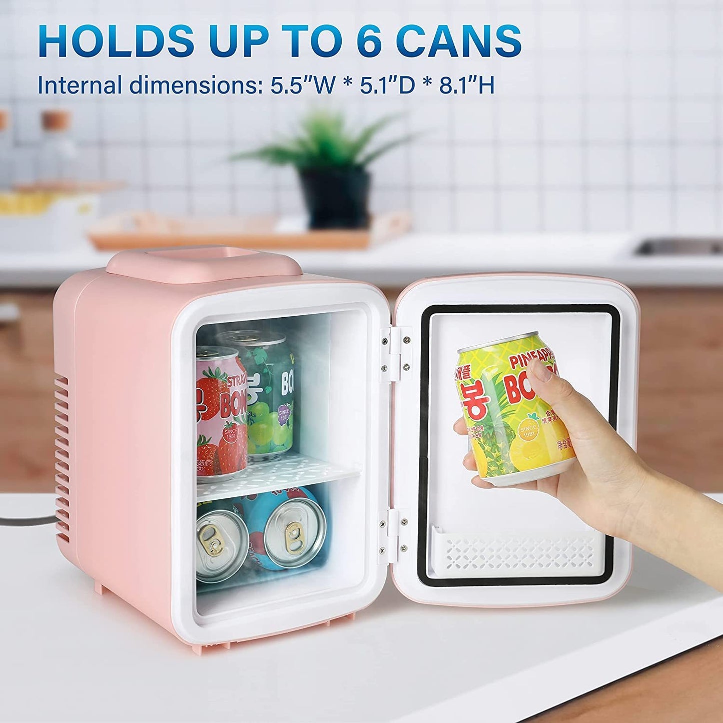 Simple Deluxe Mini Fridge, 4L/6 Can Portable Cooler & Warmer Freon-Free Small Refrigerator Provide Compact Storage for Skincare, Beverage, Food, Cosmetics, Pink