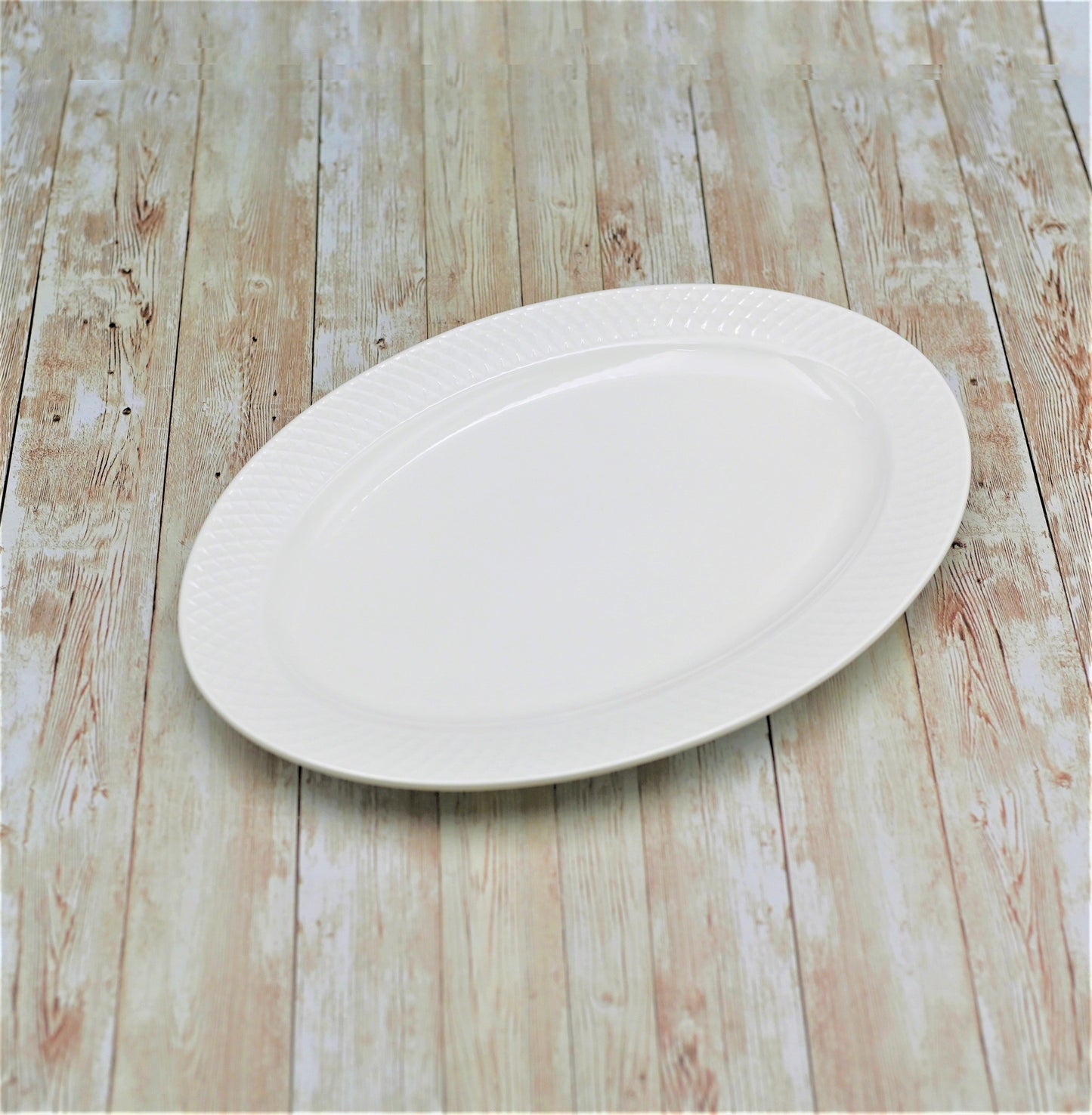 White Oval Platter With Embossed Wide Rim 14" inch X 10" inch |In Gift Box