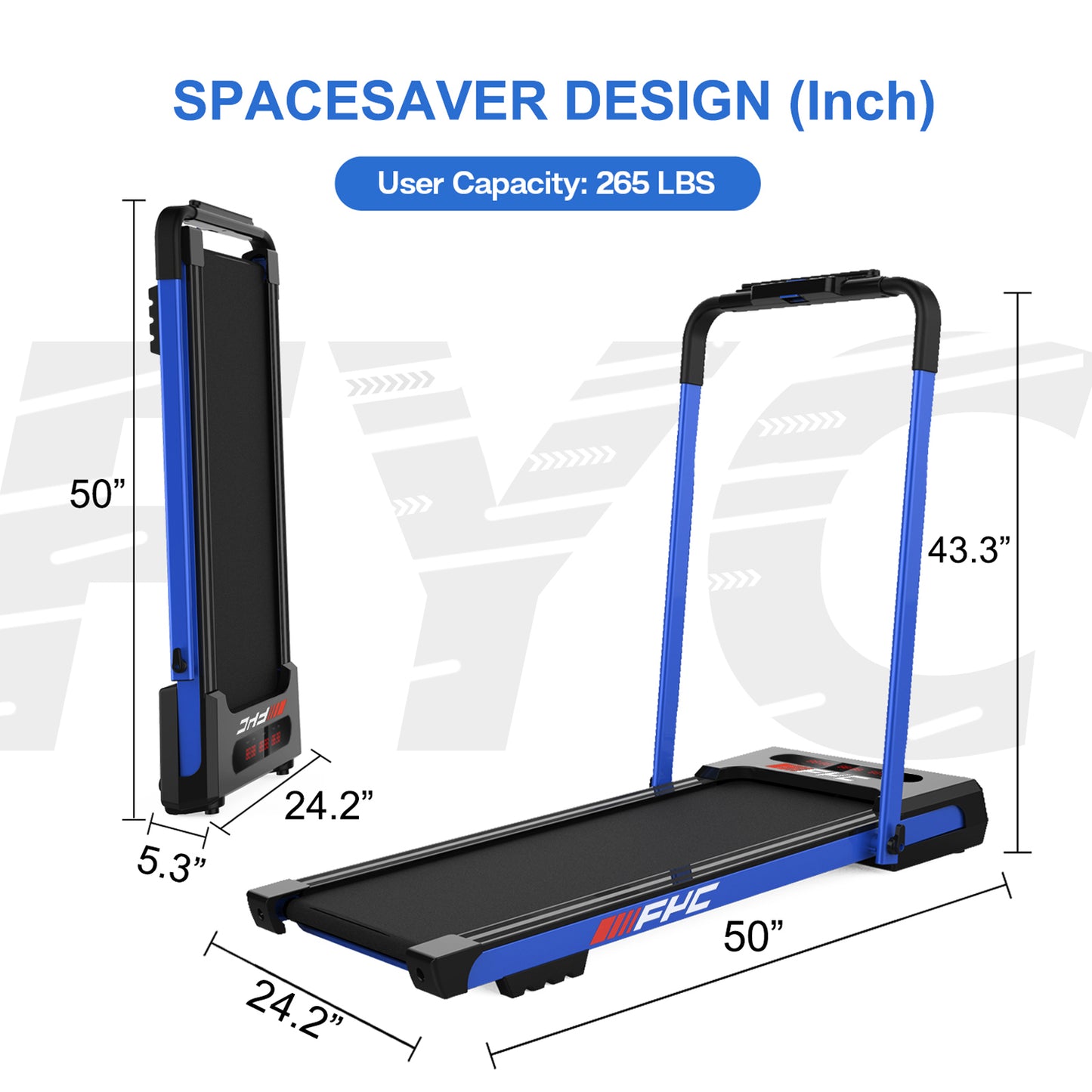 FYC 2 in 1 Under Desk Treadmill - 2.5 HP Folding Treadmill for Home, Installation-Free Foldable Treadmill Compact Electric Running Machine, Remote Control & LED Display Walking Running Jogging, Blue