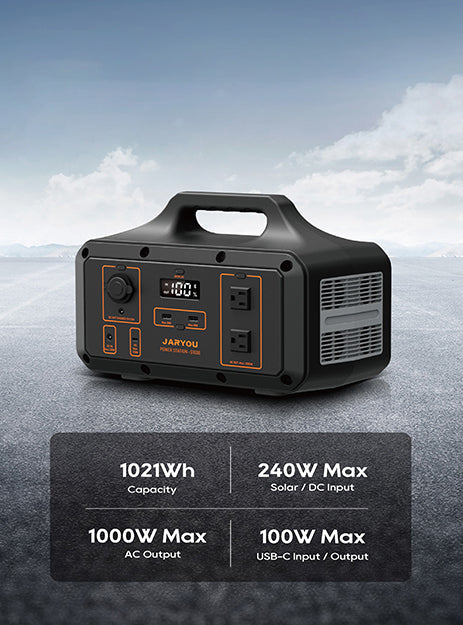 Portable Power Station Jaryou S1000P-S,1021Wh Solar Generator(Peak 2000W),276000 mAh Ternary Lithium Battery,With 2x110V/1000W AC Outlets,240W DC Input, PD100W Port For Outdoor Camping,Home Emergency