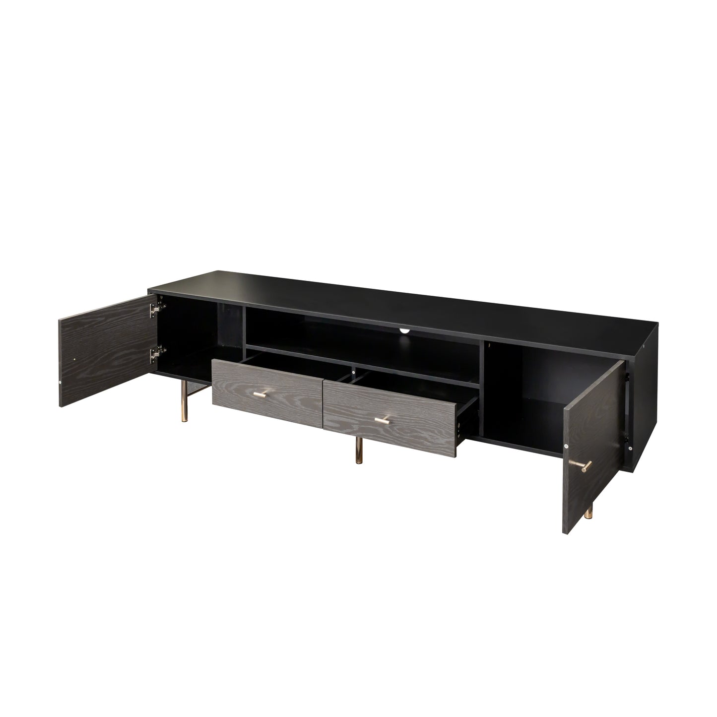 TV Stand Modern Wood Media Entertainment Center Console Table  with 2 Doors,2 drawers  and 2 Open Shelves