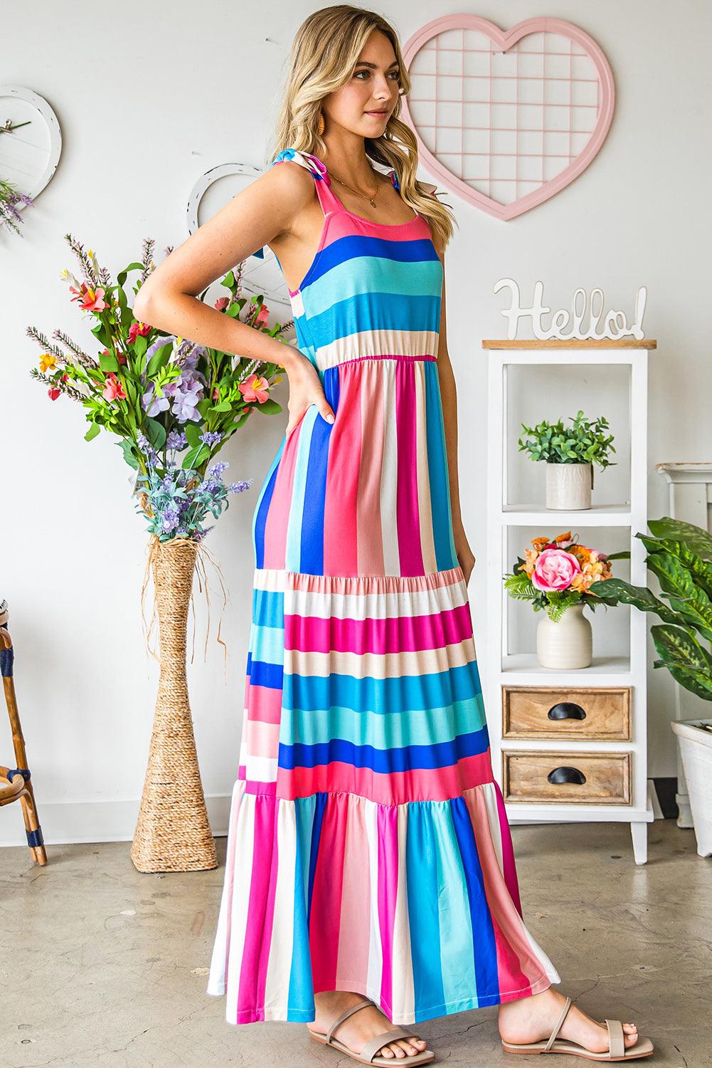 Striped Sleeveless Maxi Dress - Raee-Industries