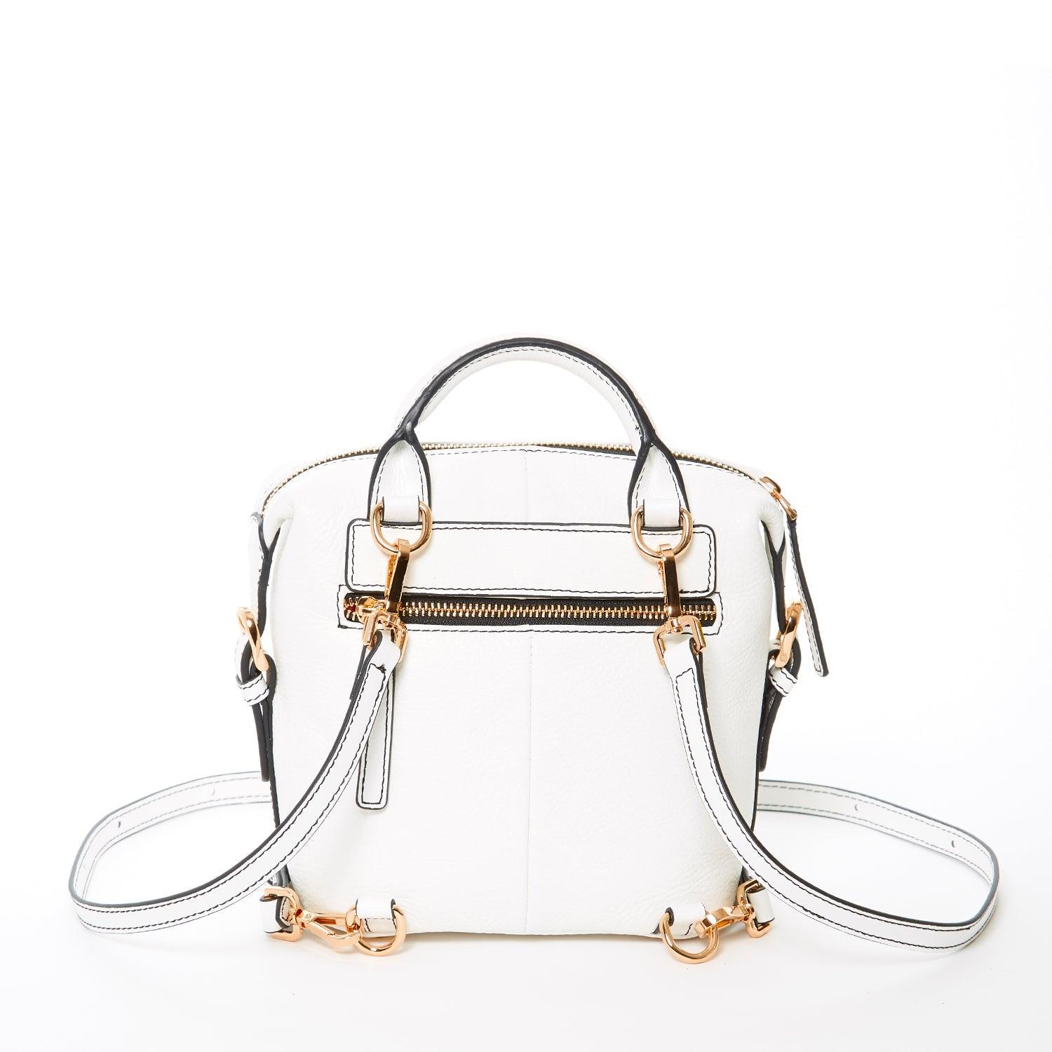 Ashley Small White Leather Backpack Purse - Raee-Industries