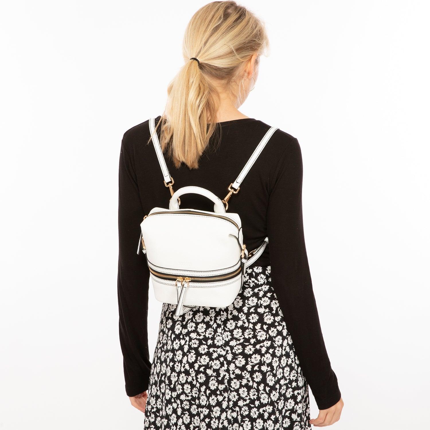 Ashley Small White Leather Backpack Purse - Raee-Industries