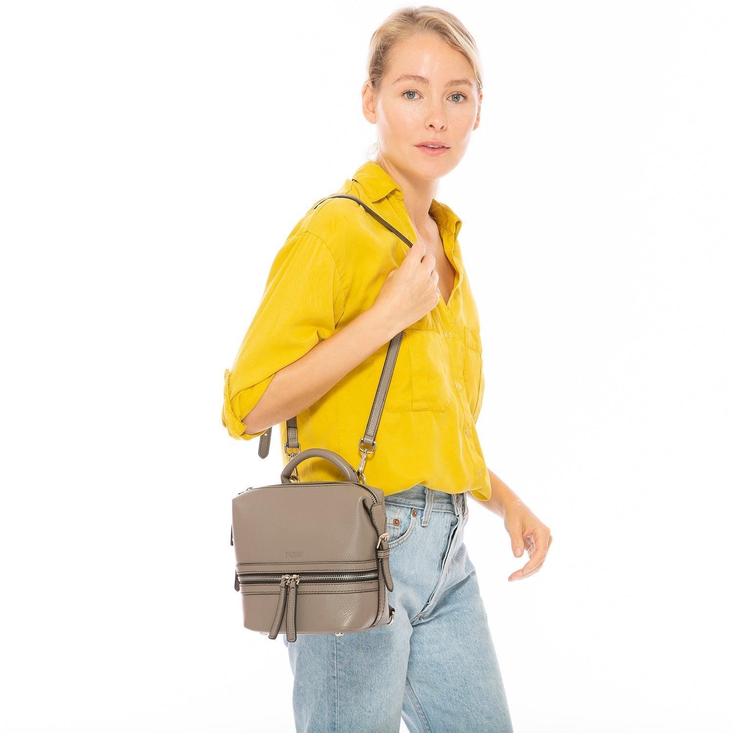 Ashley Small Gray Leather Backpack Purse - Raee-Industries