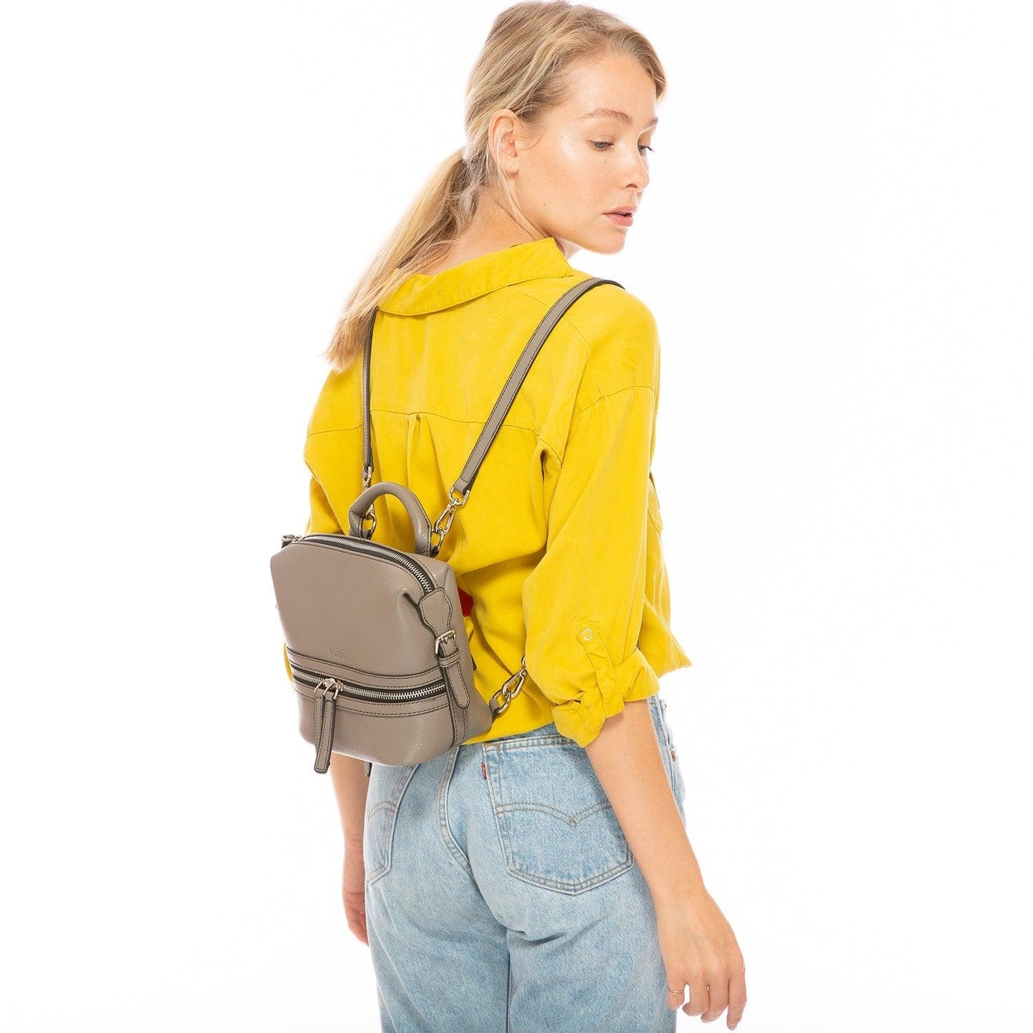 Ashley Small Gray Leather Backpack Purse - Raee-Industries