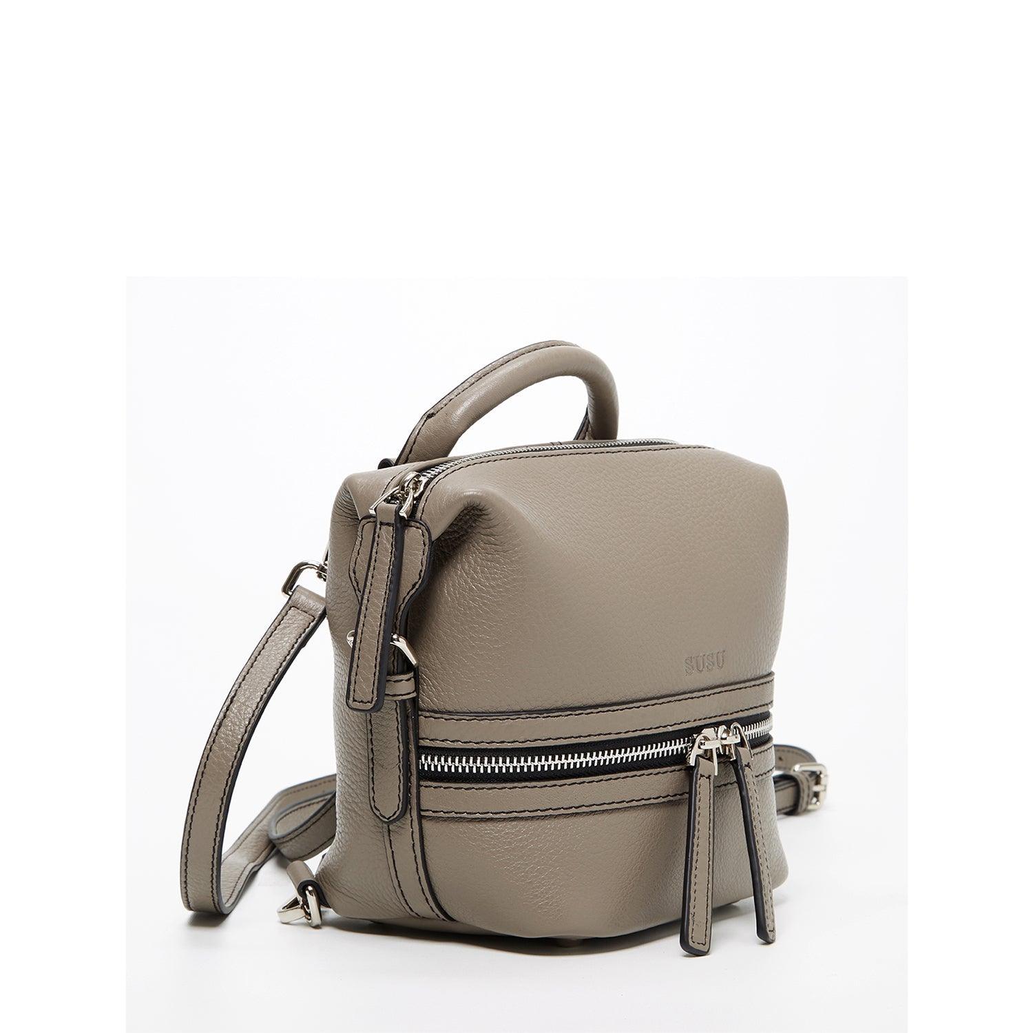 Ashley Small Gray Leather Backpack Purse - Raee-Industries