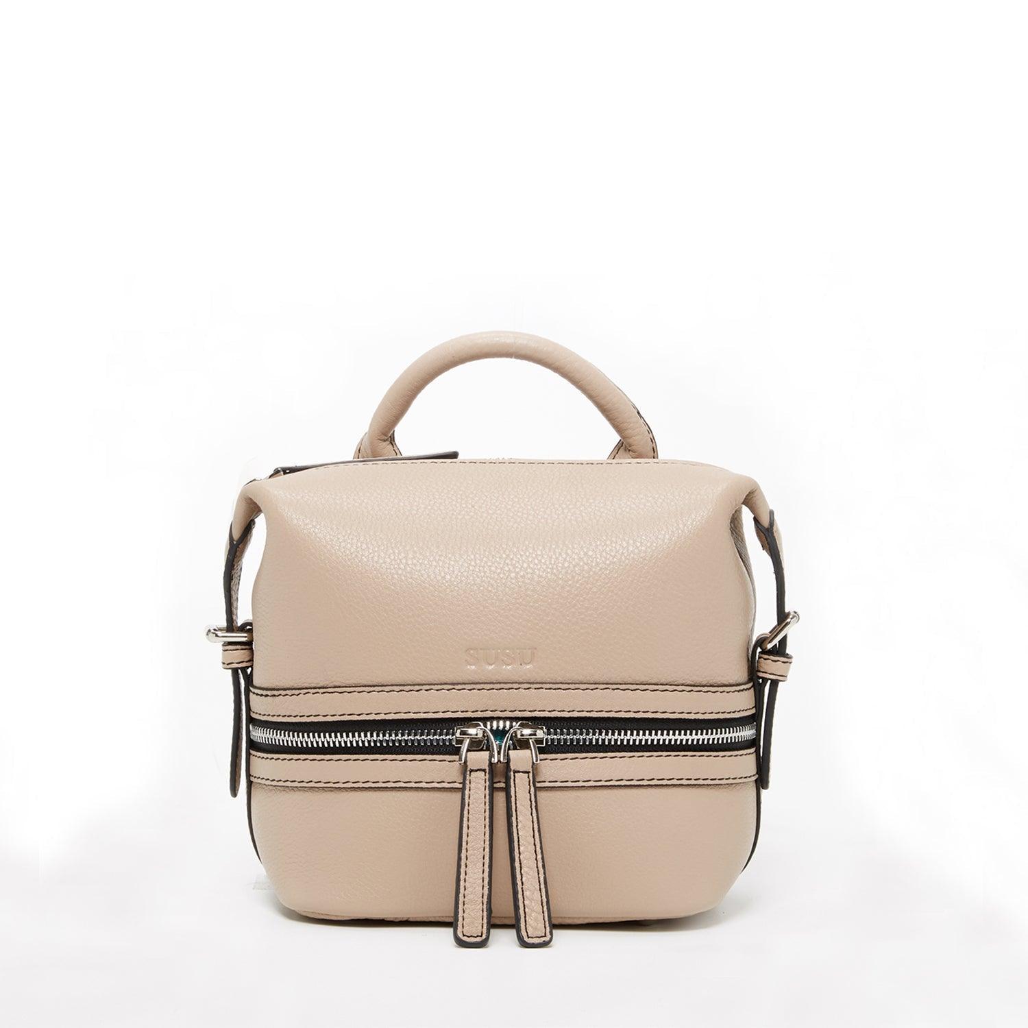 Ashley Small Leather Backpack Purse Beige - Raee-Industries