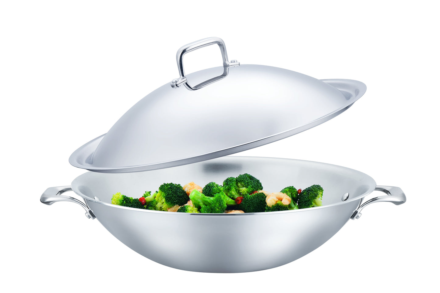 316 Series - 15.75” 5ply Surgical Stainless Steel Flat-Bottomed Wok with Domed Cover and BONUS GIFT: Two Silicone Mini Gloves