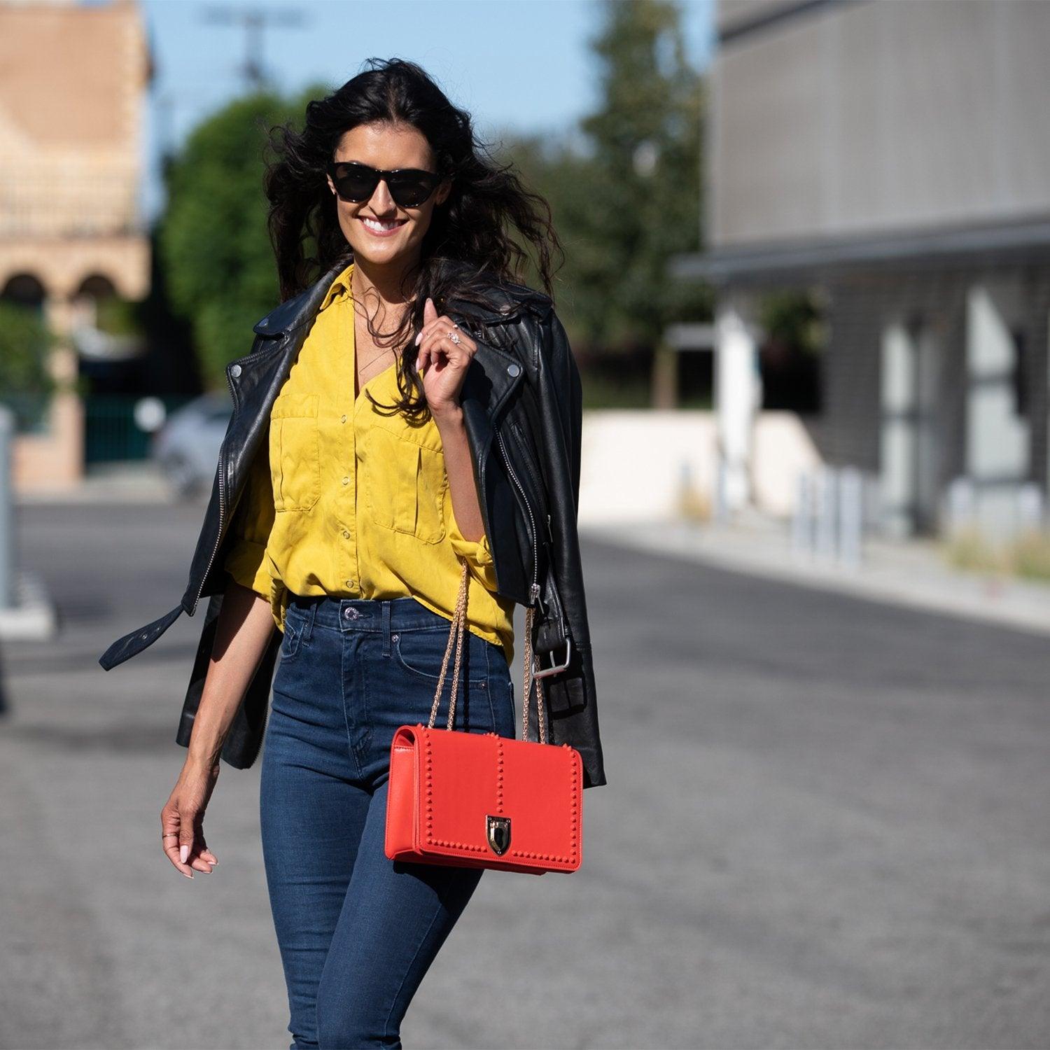 Josie Red Leather Purse with Chain - Raee-Industries